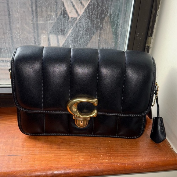 EUC Coach Quilted Studio Shoulder Bag in Black Nappa Leather with Gold Accents - Picture 3 of 11